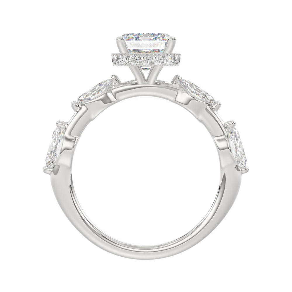 LADIES RING 3 1/2CT ROUND/MARQUISE/EMERALD DIAMOND 14K WHITE GOLD (CENTER STONE EMERALD DIAMOND 3.00CT)
