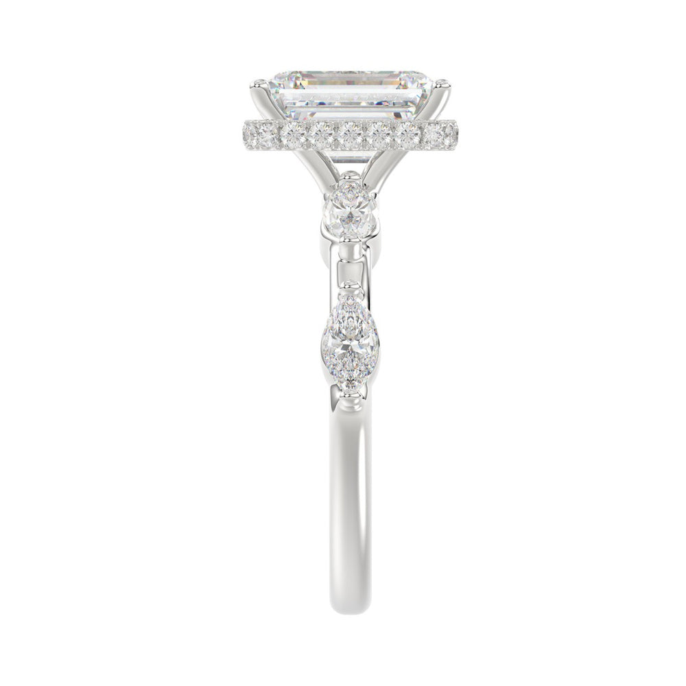 LADIES RING 3 1/2CT ROUND/MARQUISE/EMERALD DIAMOND 14K WHITE GOLD (CENTER STONE EMERALD DIAMOND 3.00CT)