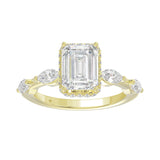 LADIES RING 3.50CT ROUND/MARQUISE/EMERALD DIAMOND 14K YELLOW GOLD (CENTER STONE EMERALD DIAMOND 3.00CT)