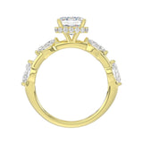 LADIES RING 3.50CT ROUND/MARQUISE/EMERALD DIAMOND 14K YELLOW GOLD (CENTER STONE EMERALD DIAMOND 3.00CT)