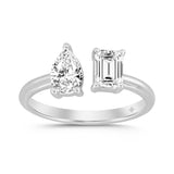 LADIES RING 1.00CT EMERALD/PEAR DIAMOND 18K WHITE GOLD 