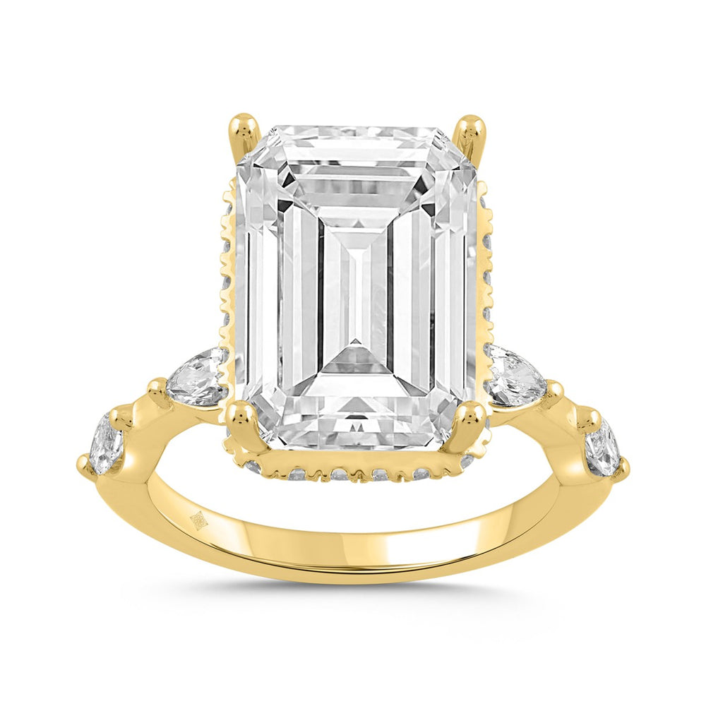 LADIES RING 8 3/4CT ROUND/EMERALD/MARQUISE DIAMOND 14K YELLOW GOLD (CENTER STONE EMERALD DIAMOND 8.00CT)