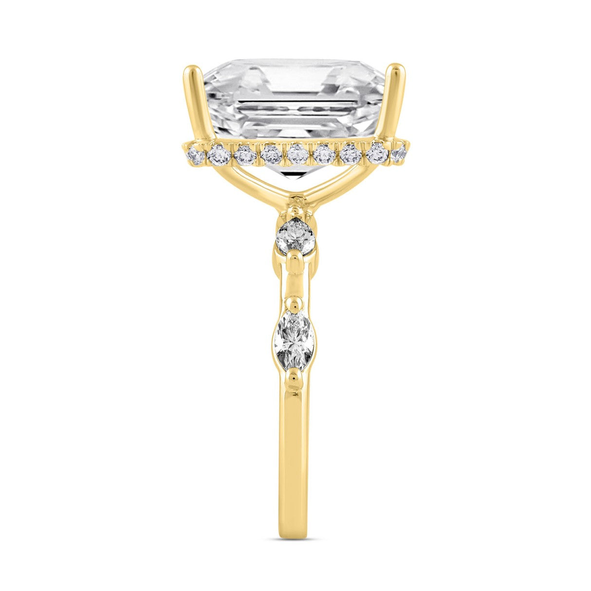 LADIES RING 8 3/4CT ROUND/EMERALD/MARQUISE DIAMOND 14K YELLOW GOLD (CENTER STONE EMERALD DIAMOND 8.00CT)