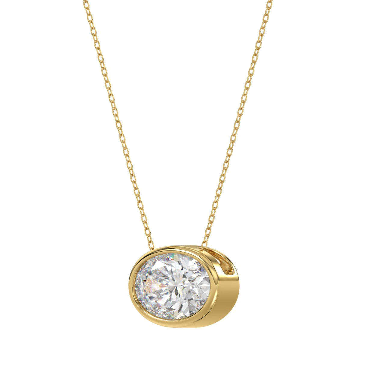 LADIES SOLITAIRE PENDANT 1CT OVAL DIAMOND 14K YELLOW GOLD 