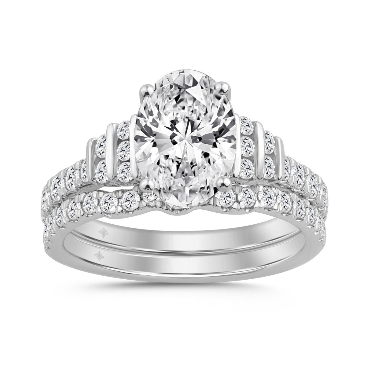 14K WHITE GOLD 2 3/4CT ROUND/OVAL DIAMOND LADIES BRIDAL SET (CENTER STONE OVAL DIAMOND 2CT)