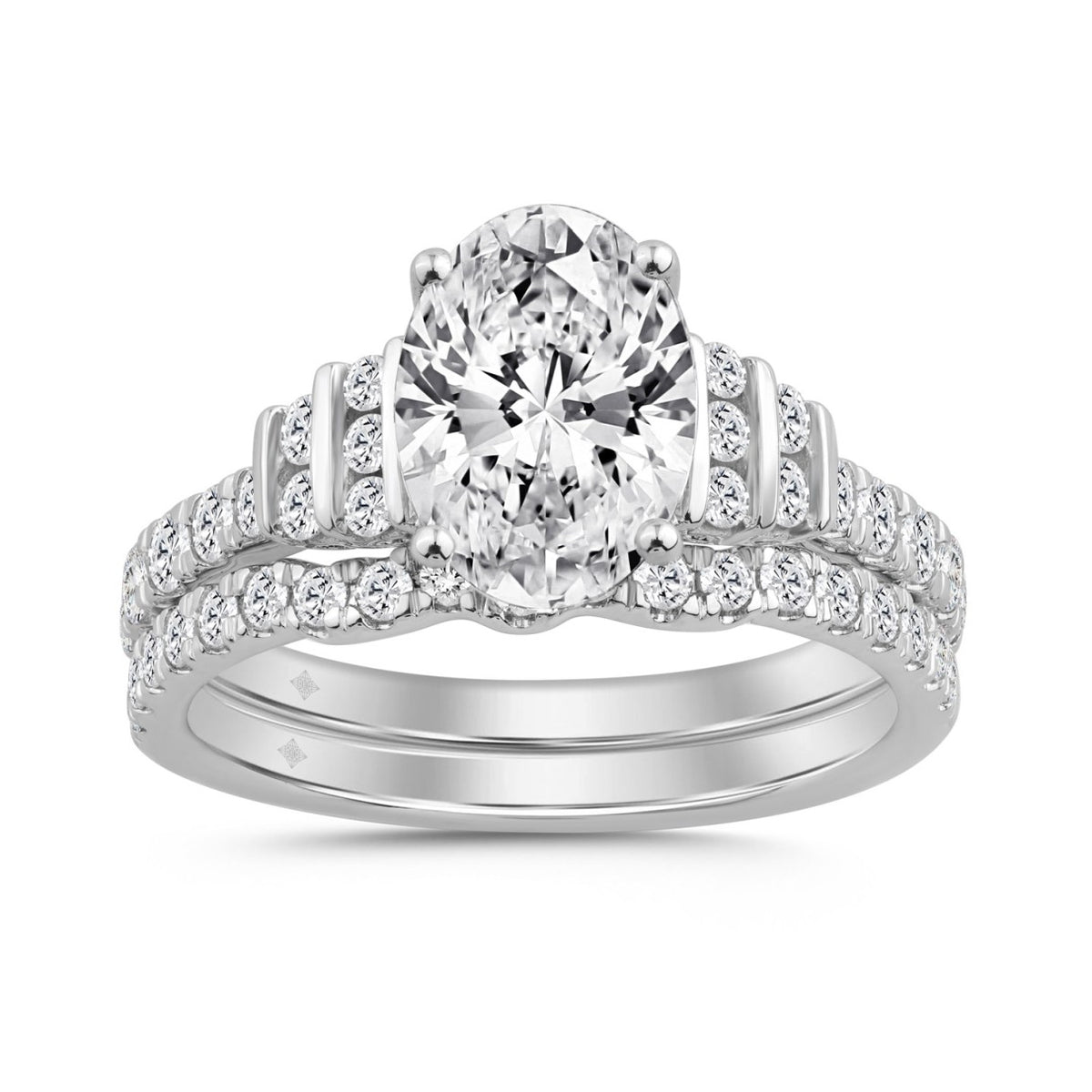 14K WHITE GOLD 2 3/4CT ROUND/OVAL DIAMOND LADIES BRIDAL SET (CENTER STONE OVAL DIAMOND 2CT)