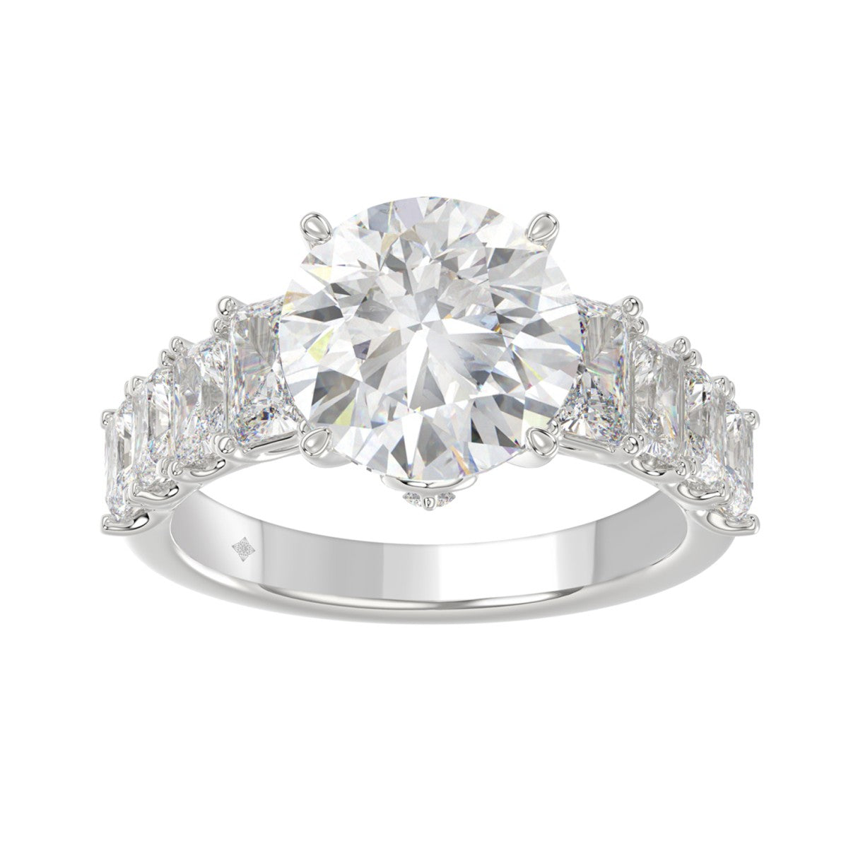 LADIES BRIDAL RING 4.75CT ROUND/EMERALD DIAMOND 14K WHITE GOLD (CENTER STONE ROUND DIAMOND 3.00CT)