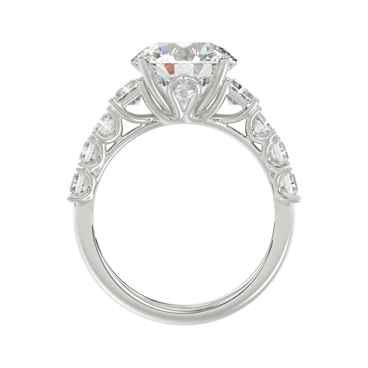 LADIES BRIDAL RING 4.75CT ROUND/EMERALD DIAMOND 14K WHITE GOLD (CENTER STONE ROUND DIAMOND 3.00CT)