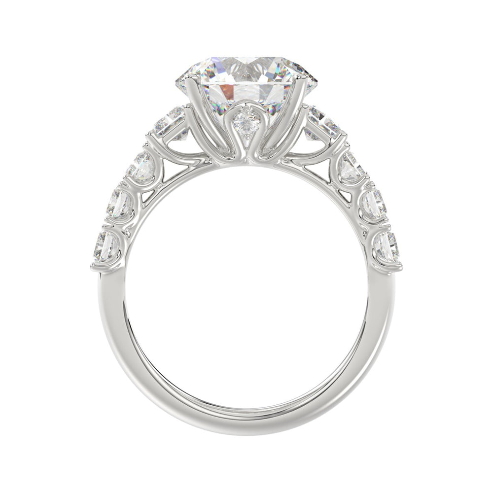 LADIES BRIDAL RING 4.75CT ROUND/EMERALD DIAMOND 14K WHITE GOLD (CENTER STONE ROUND DIAMOND 3.00CT)