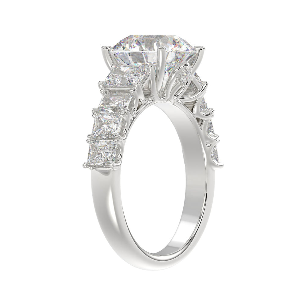 LADIES BRIDAL RING 4.75CT ROUND/EMERALD DIAMOND 14K WHITE GOLD (CENTER STONE ROUND DIAMOND 3.00CT)