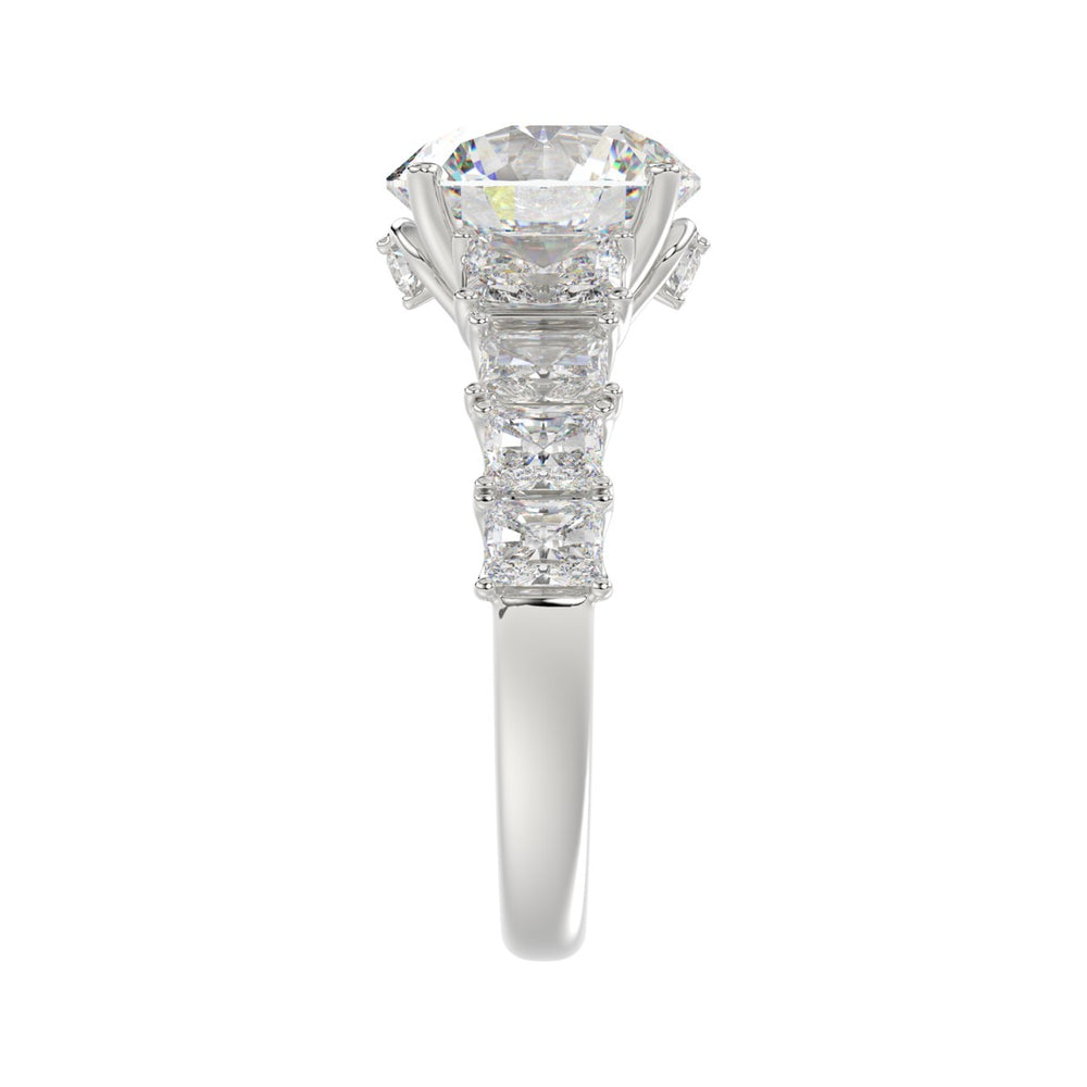 LADIES BRIDAL RING 4.75CT ROUND/EMERALD DIAMOND 14K WHITE GOLD (CENTER STONE ROUND DIAMOND 3.00CT)