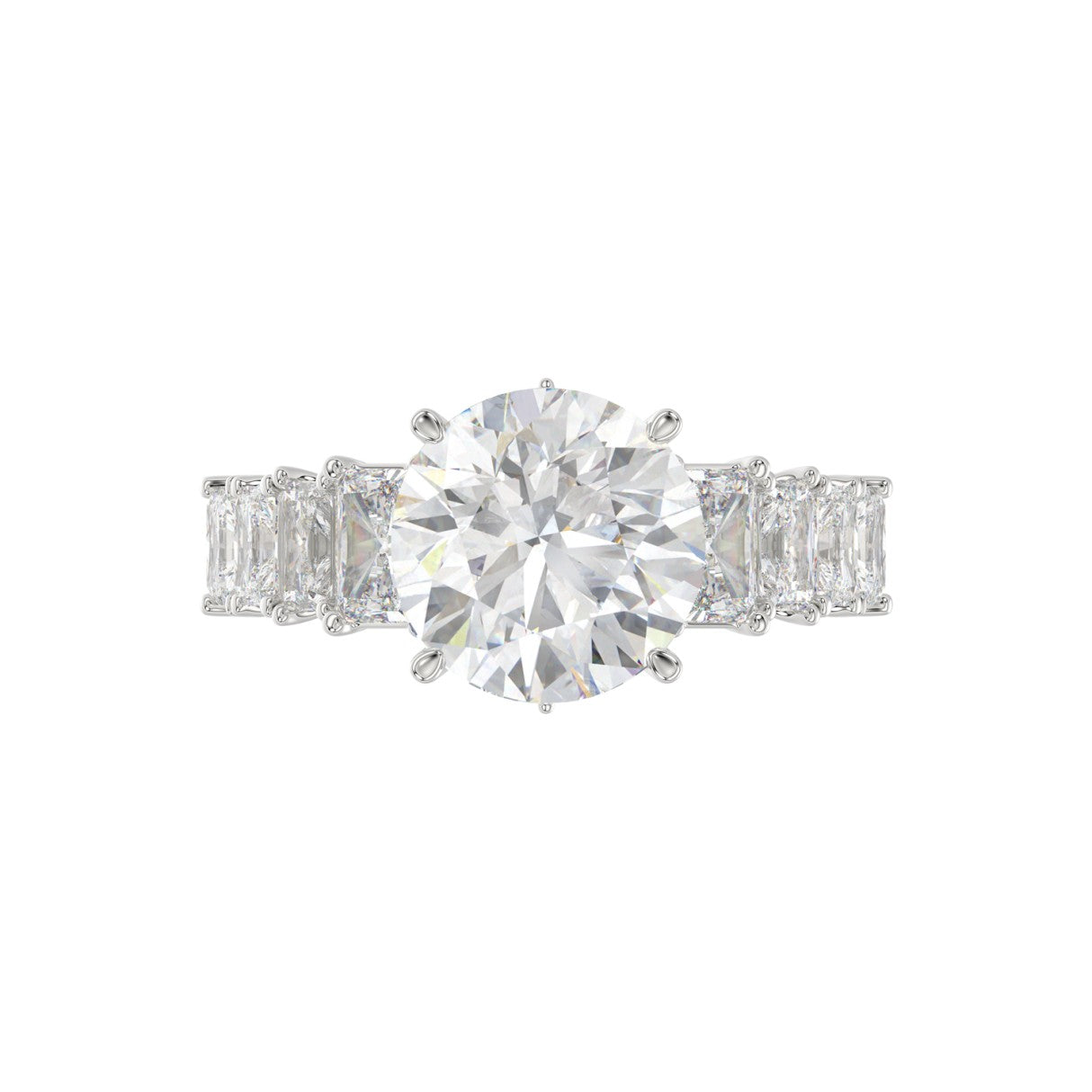 LADIES BRIDAL RING 4.75CT ROUND/EMERALD DIAMOND 14K WHITE GOLD (CENTER STONE ROUND DIAMOND 3.00CT)