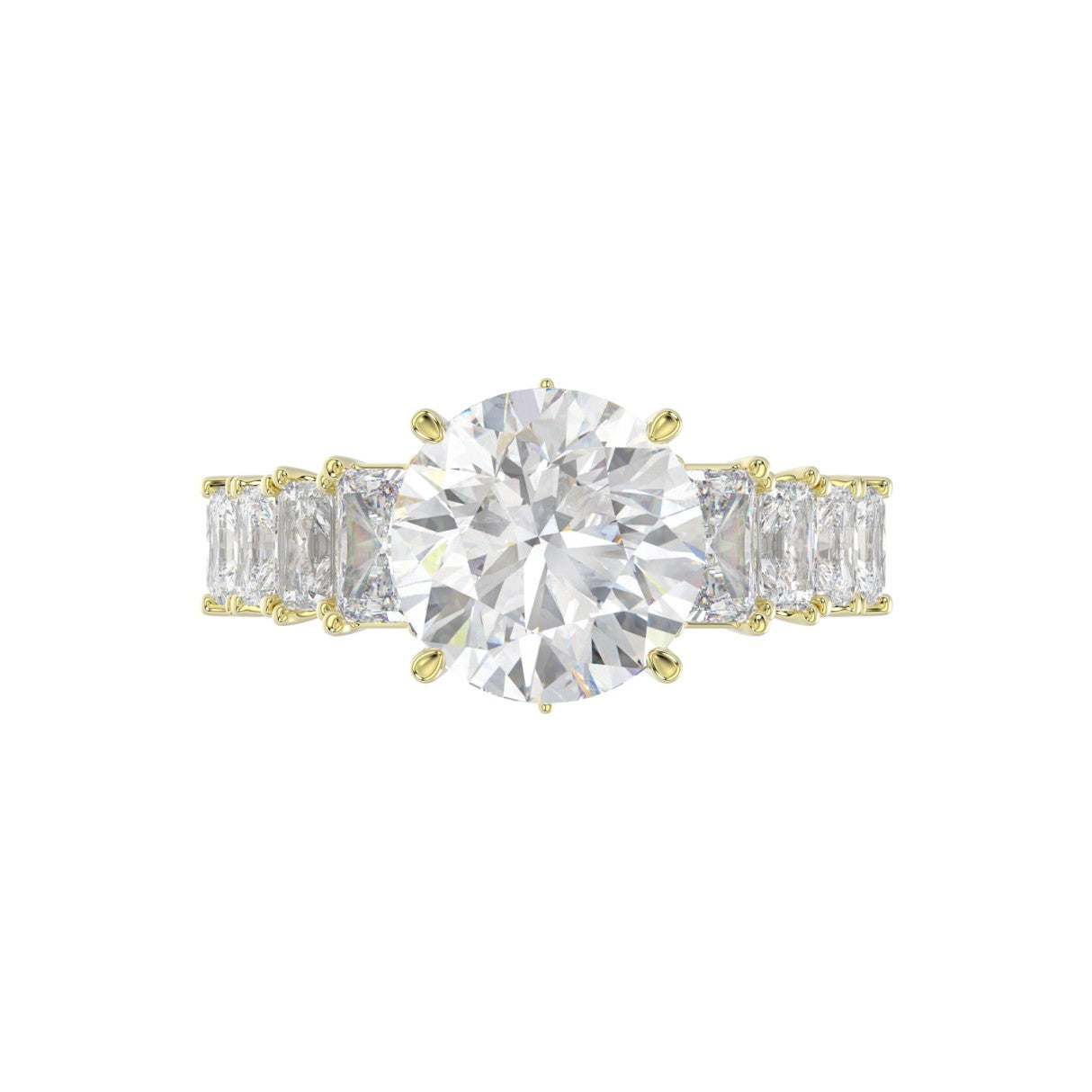 LADIES BRIDAL RING 4.75CT ROUND/EMERALD DIAMOND 14K YELLOW GOLD (CENTER STONE ROUND DIAMOND 3.00CT)