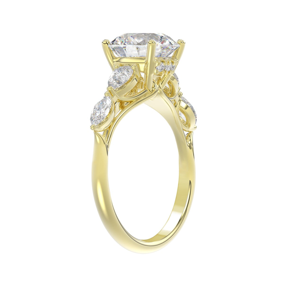 LADIES RING 2.50CT ROUND/PEAR/MARQUISE DIAMOND 14K YELLOW GOLD (CENTER STONE ROUND DIAMOND 2.00CT)