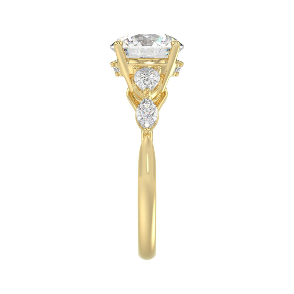 LADIES RING 2 1/2CT ROUND/PEAR/MARQUISE DIAMOND 14K YELLOW GOLD (CENTER STONE ROUND DIAMOND 2.00CT)