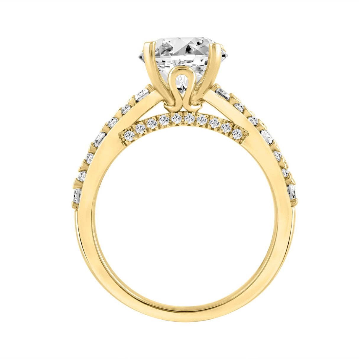 14K YELLOW GOLD 3.00CT ROUND/EMERALD DIAMOND LADIES BRIDAL SET (CENTER STONE ROUND DIAMOND 2.00CT)