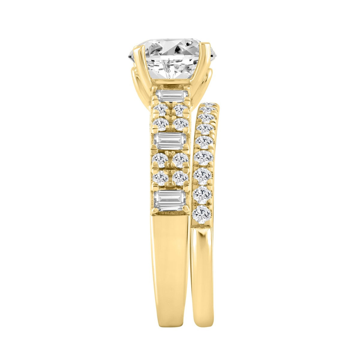 14K YELLOW GOLD 3.00CT ROUND/EMERALD DIAMOND LADIES BRIDAL SET (CENTER STONE ROUND DIAMOND 2.00CT)