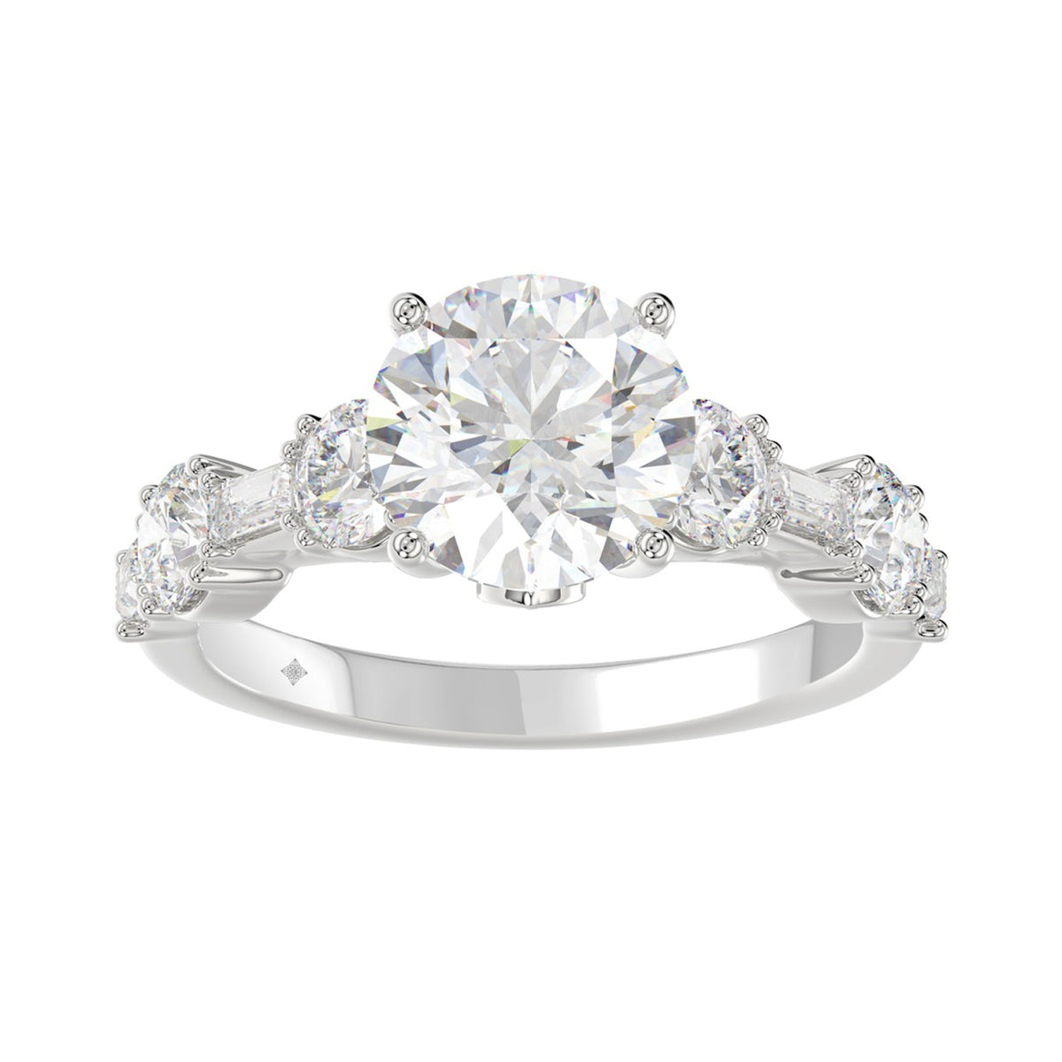 LADIES RING 3CT ROUND/BAGUETTE DIAMOND 14K WHITE GOLD (CENTER STONE ROUND DIAMOND 2.00CT)