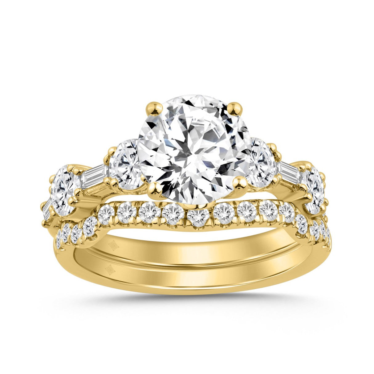 14K YELLOW GOLD 3 1/4CT ROUND/BAGUETTE DIAMOND LADIES BRIDAL SET (CENTER STONE ROUND DIAMOND 2CT)