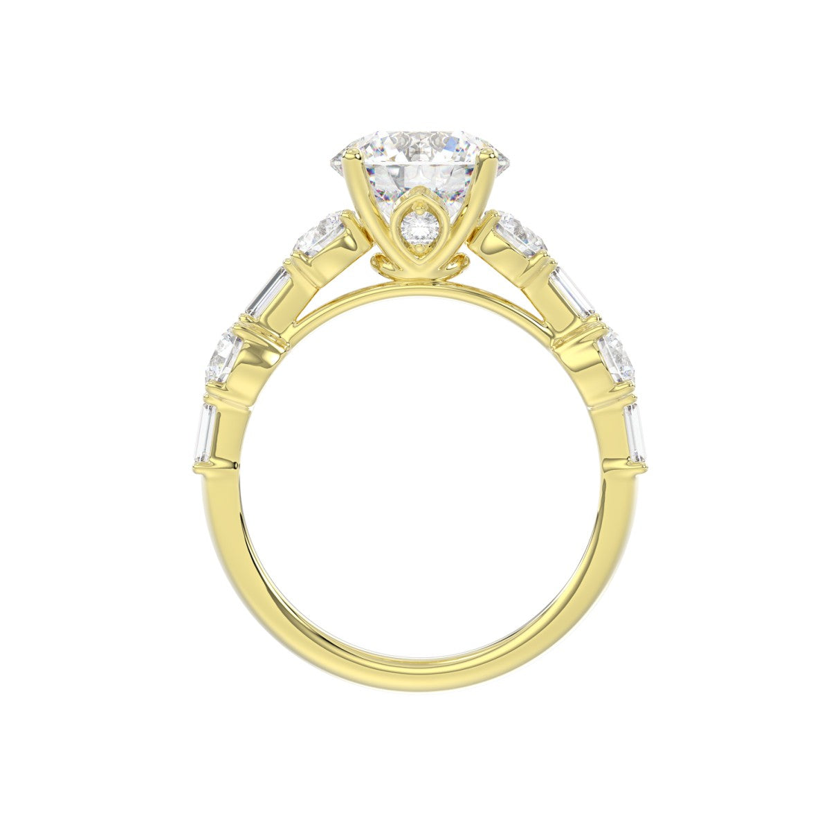 LADIES RING 3CT ROUND/BAGUETTE DIAMOND 14K YELLOW GOLD (CENTER STONE ROUND DIAMOND 2.00CT)