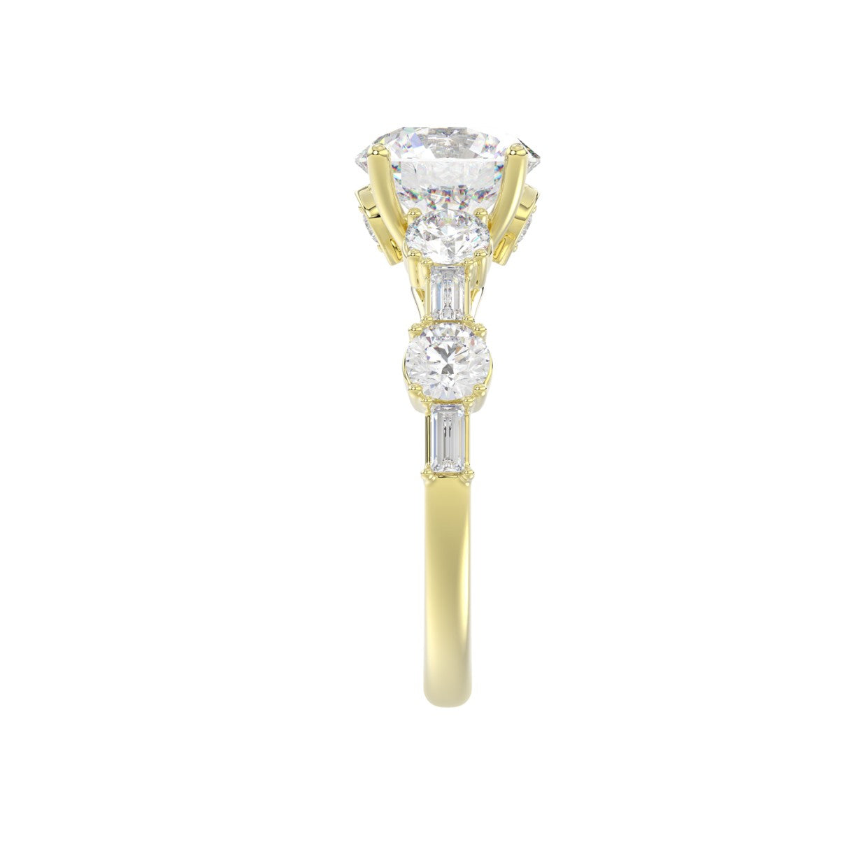 LADIES RING 3CT ROUND/BAGUETTE DIAMOND 14K YELLOW GOLD (CENTER STONE ROUND DIAMOND 2.00CT)