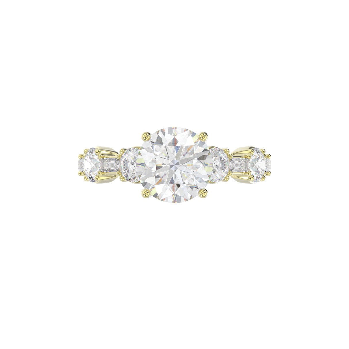 LADIES RING 3CT ROUND/BAGUETTE DIAMOND 14K YELLOW GOLD (CENTER STONE ROUND DIAMOND 2.00CT)