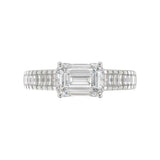 LADIES RING 3CT ROUND/EMERALD/BAGUETTE DIAMOND 14K WHITE GOLD (CENTER STONE EMERALD DIAMOND 2.00CT)