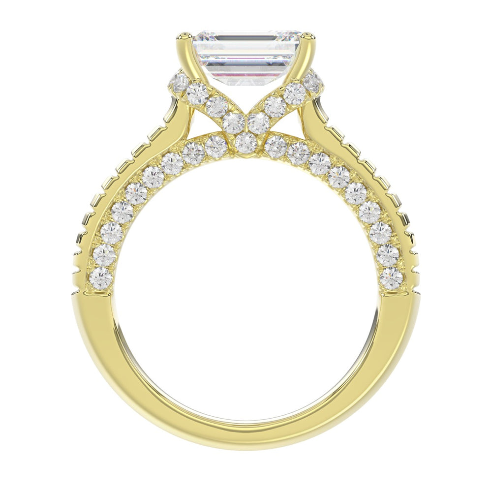 LADIES RING 3CT ROUND/EMERALD/BAGUETTE DIAMOND 14K YELLOW GOLD (CENTER STONE EMERALD DIAMOND 2.00CT)