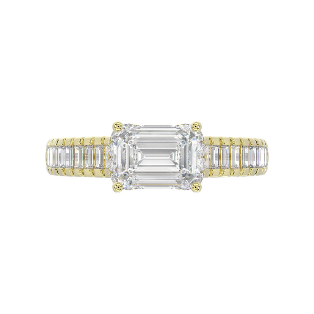 LADIES RING 3CT ROUND/EMERALD/BAGUETTE DIAMOND 14K YELLOW GOLD (CENTER STONE EMERALD DIAMOND 2.00CT)