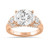 14K ROSE GOLD 3 3/4CT ROUND/PEAR/OVAL DIAMOND LADIES RING (CENTER STONE OVAL DIAMOND 3CT)