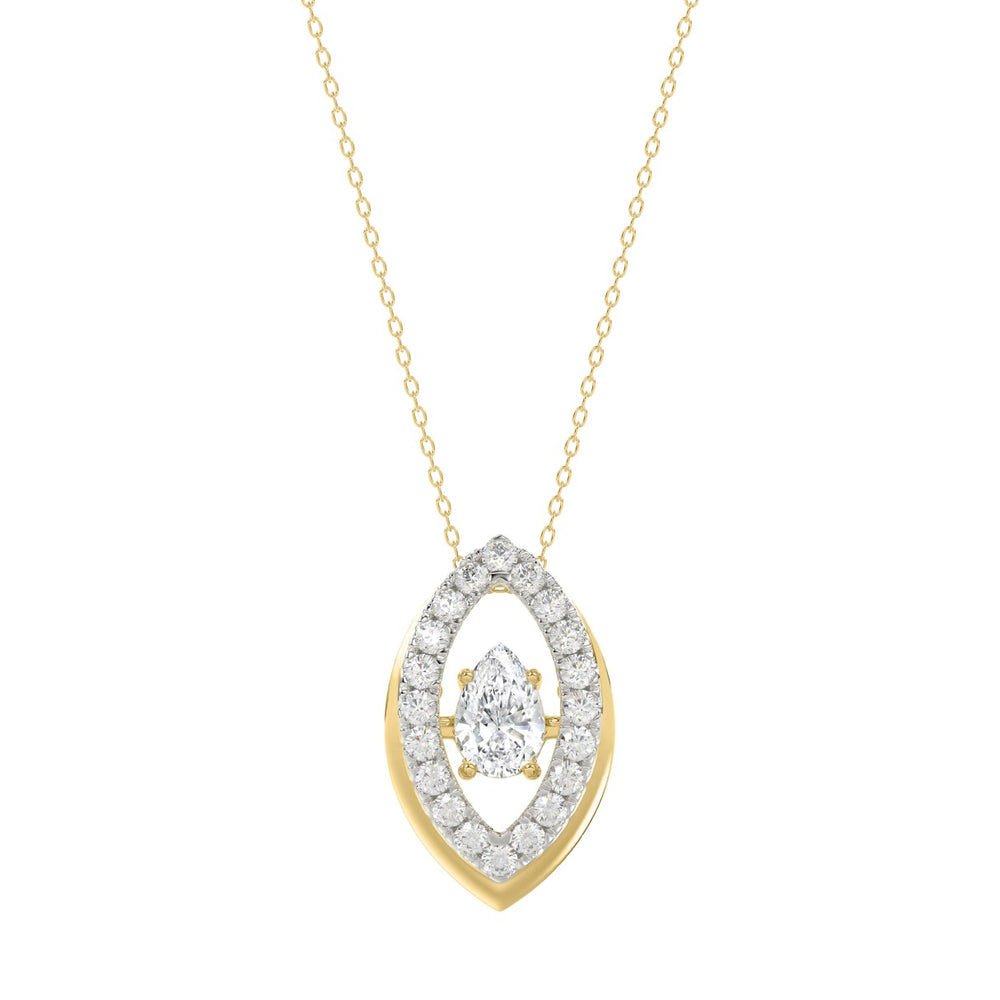 LADIES DANCING DIAMOND PENDANT WITH CHAIN 3/4CT ROUND/PEAR DIAMOND 14K YELLOW GOLD (CENTER STONE PEAR DIAMOND 1/2CT)