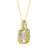 14K YELLOW GOLD 3/4CT ROUND/EMERALD DIAMOND LADIES PENDANT WITH CHAIN (CENTER STONE EMERALD DIAMOND 1/2CT)