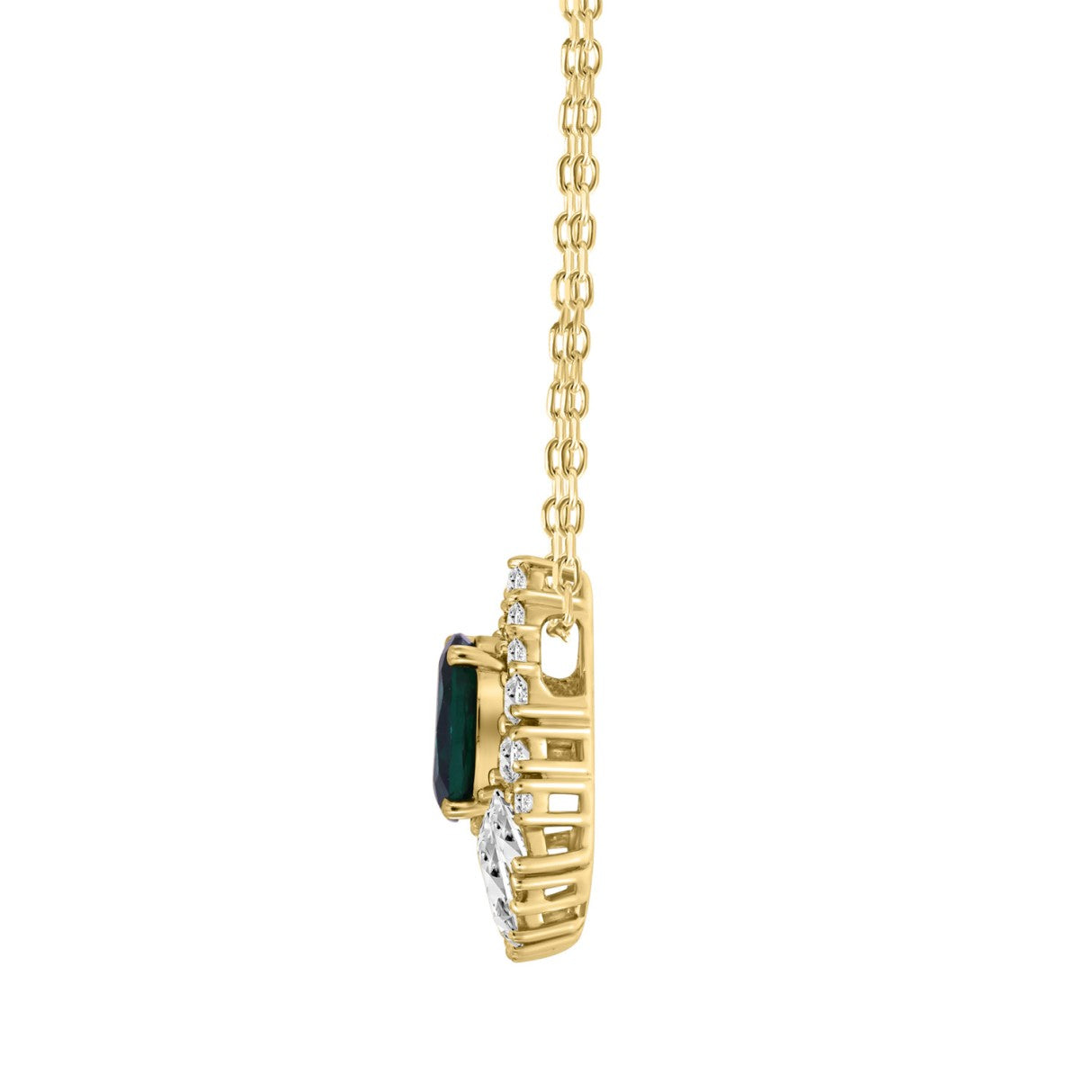 14K YELLOW GOLD 1.00CT ROUND/MARQUISE/OVAL DIAMOND LADIES PENDANT WITH CHAIN (CENTER STONE EMERALD OVAL DIAMOND 1 1/4CT)