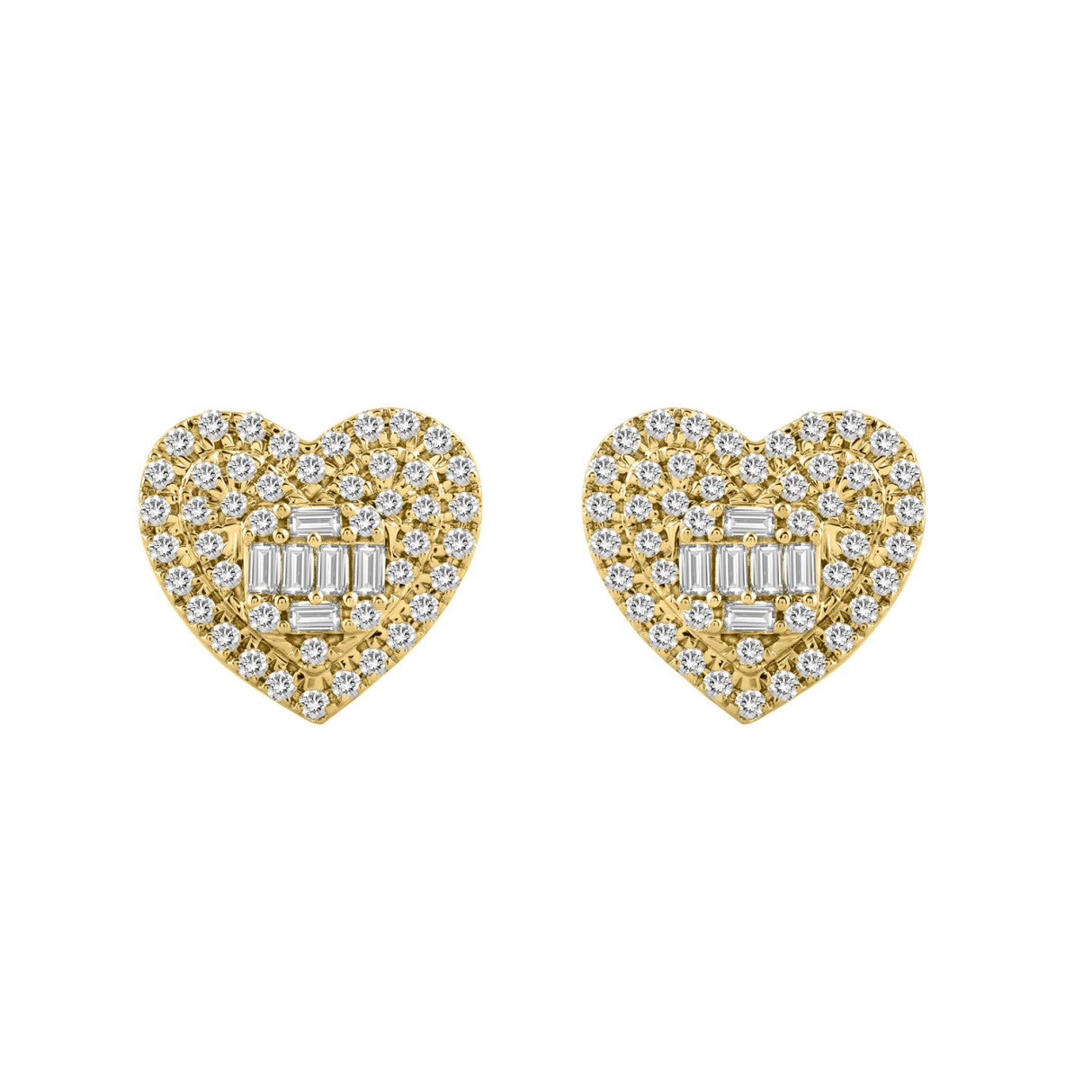 LADIES EARRINGS 0.50CT ROUND/BAGUETTE DIAMOND 14K YELLOW GOLD 