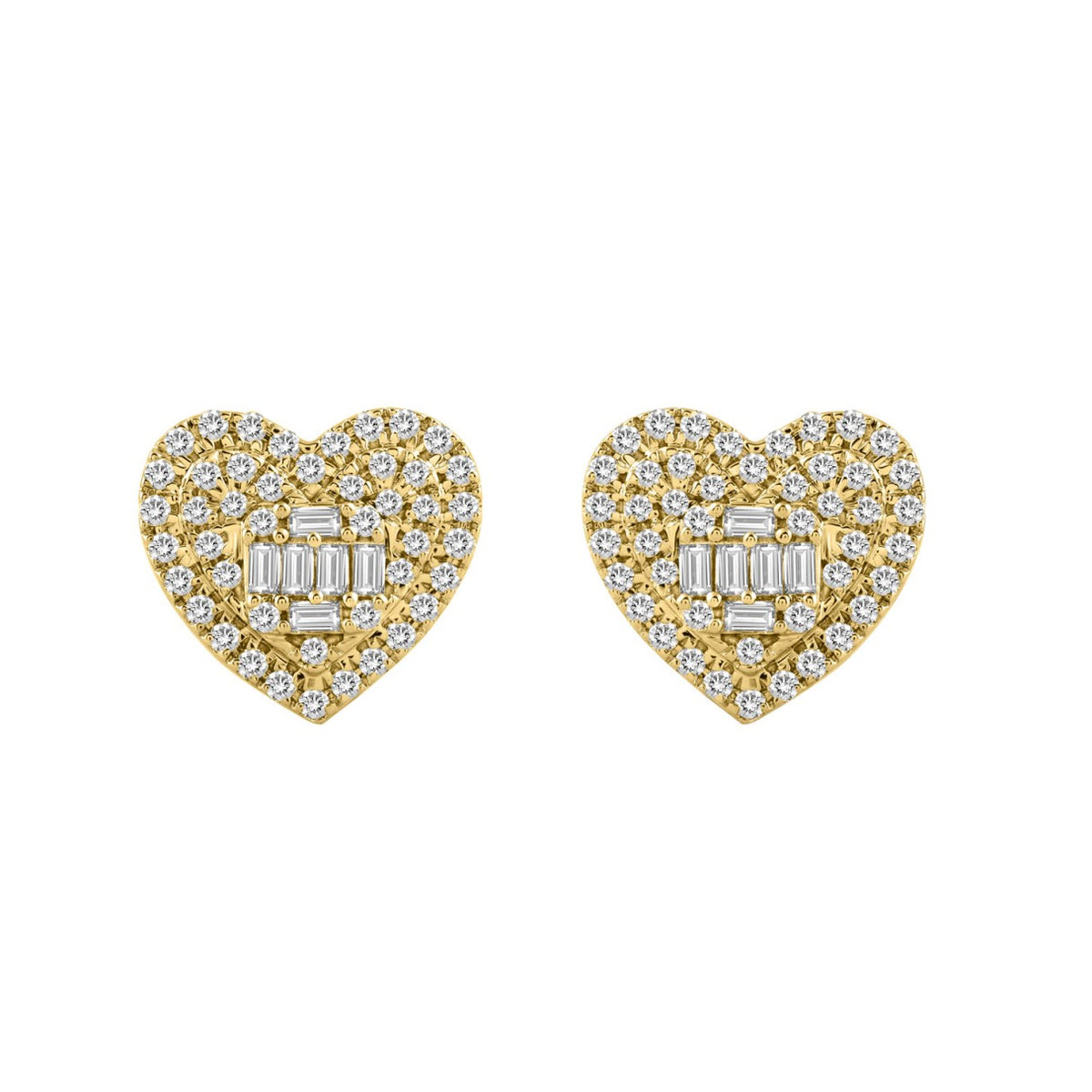 LADIES EARRINGS 0.50CT ROUND/BAGUETTE DIAMOND 14K YELLOW GOLD 