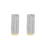 LADIES HOOP EARRINGS 0.40CT ROUND/BAGUETTE DIAMOND 14K YELLOW GOLD 