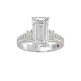 21K PLATINUM LADIES RING WITH 4.00CT TRAPEZOID/ROUND/EMERALD/BAGUETTE DIAMONDS (CENTER STONE EMERALD DIAMOND 3CT)