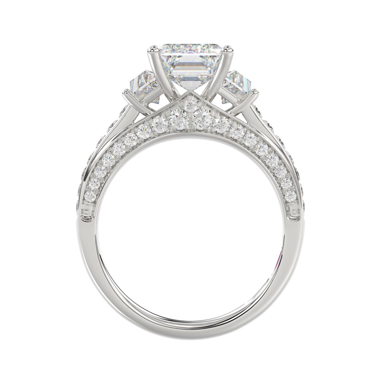 Luxury 14K White Gold Ladies Diamond Ring 4.00CT Round, Emerald & Baguette Diamonds with 3.00CT Emerald  Center stone (Color F-G -Clarity VS1/VS2)
