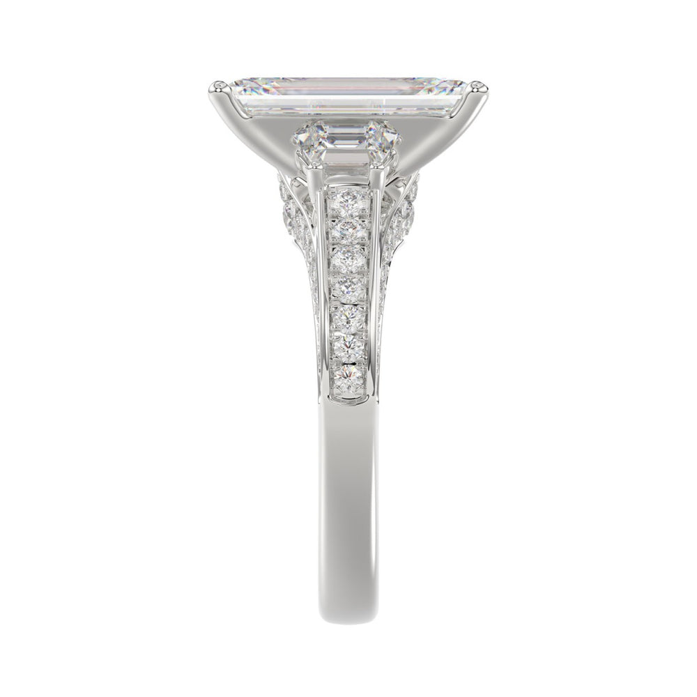 Luxury 14K White Gold Ladies Diamond Ring 4.00CT Round, Emerald & Baguette Diamonds with 3.00CT Emerald  Center stone (Color F-G -Clarity VS1/VS2)
