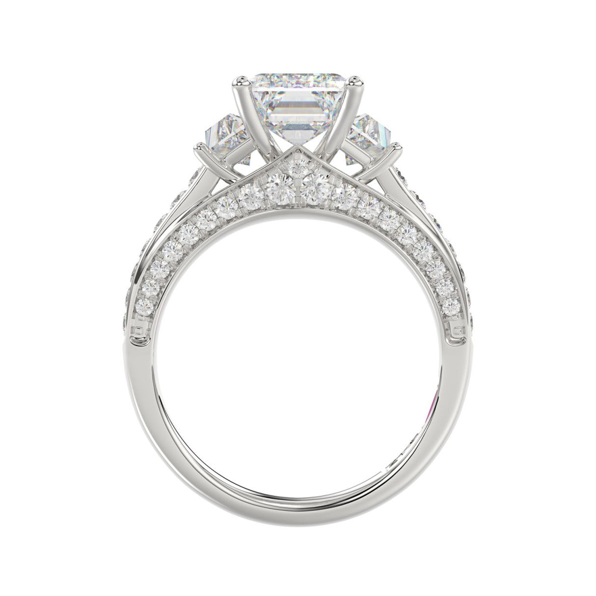 21K PLATINUM LADIES RING WITH 4.00CT TRAPEZOID/ROUND/EMERALD/BAGUETTE DIAMONDS (CENTER STONE EMERALD DIAMOND 3CT)