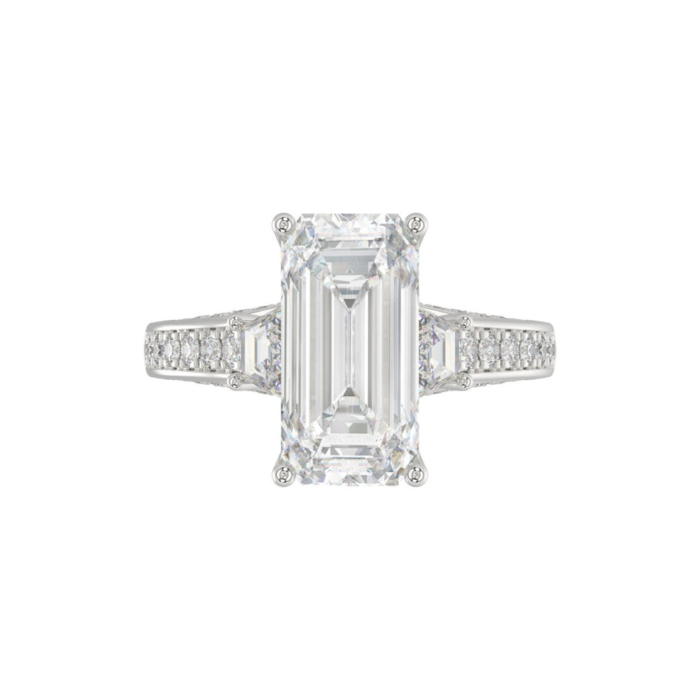 21K PLATINUM LADIES RING WITH 4.00CT TRAPEZOID/ROUND/EMERALD/BAGUETTE DIAMONDS (CENTER STONE EMERALD DIAMOND 3CT)