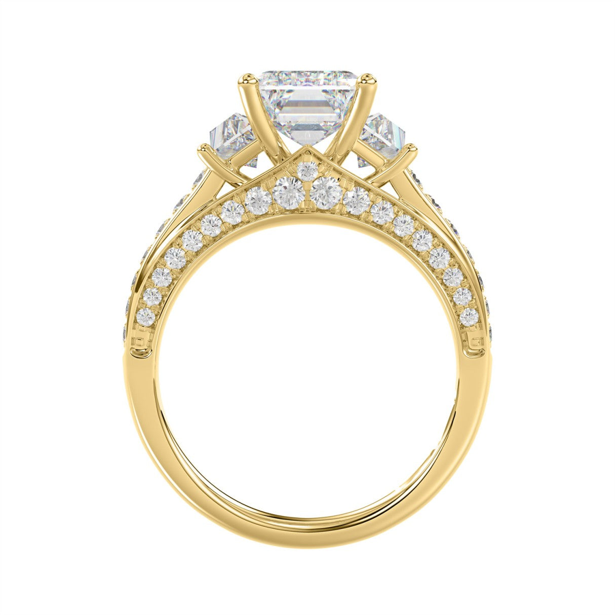 Luxury 14K Yellow Gold Ladies Diamond Ring 4.00CT Round, Emerald & Baguette Diamonds with 3.00CT Emerald  Center stone (Color F-G -Clarity VS1/VS2)