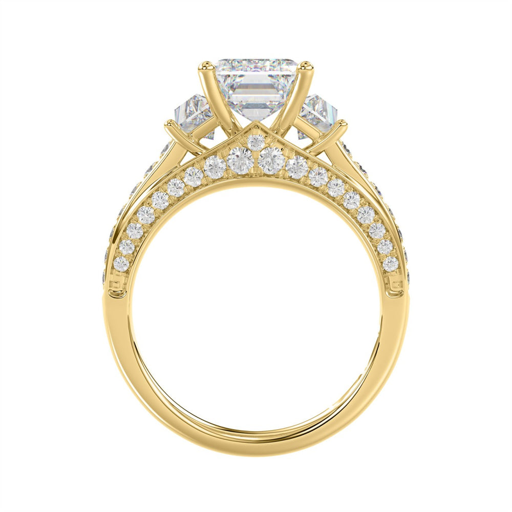 Luxury 14K Yellow Gold Ladies Diamond Ring 4.00CT Round, Emerald & Baguette Diamonds with 3.00CT Emerald  Center stone (Color F-G -Clarity VS1/VS2)