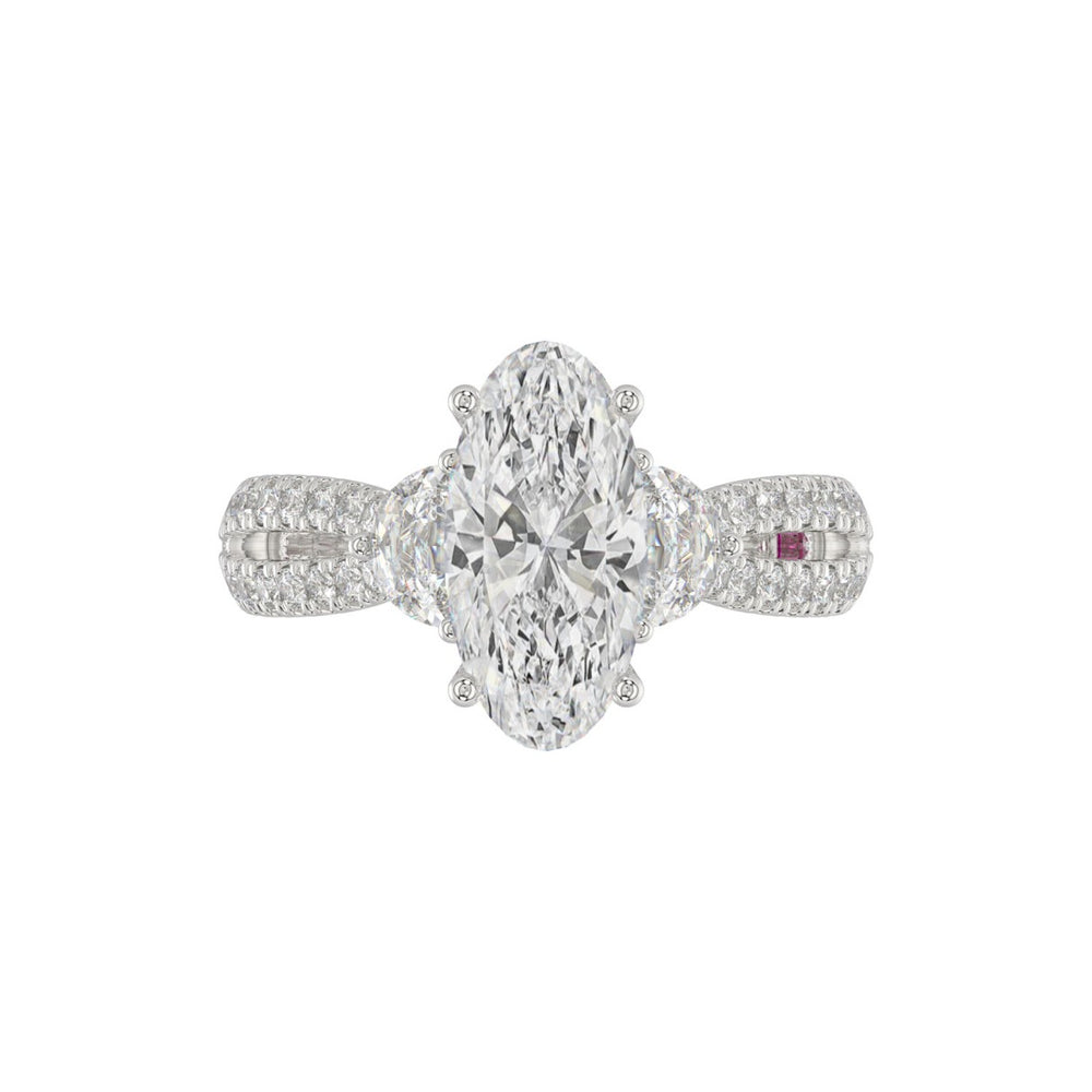 21K PLATINUM LADIES RING WITH 3.00CT ROUND/OVAL/HALF MOON/BAGUETTE DIAMONDS (CENTER STONE OVAL DIAMOND 2CT)