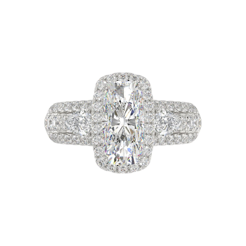 LADIES RING 3.50CT ROUND DIAMOND PEAR/CUSHION/BAGUETTE DIAMOND WHITE PLATINUM (CENTER STONE CUSHION DIAMOND 2CT)