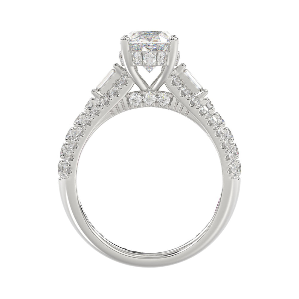 Classic 14K White Gold Ladies Diamond Ring  4.00CT Round Oval & Baguette Diamonds with 3.00CT  Oval  Center stone (Color F-G -Clarity VS1/VS2)