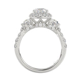 14K White Gold Halo Engagement Ring with Side Stones, 3 1/4CT Round, Baguette,Trapezoid Diamond & 2.00CT Oval Center stone (Color F-G -Clarity VS1/VS2)