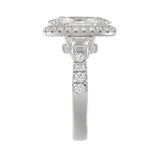 14K White Gold Halo Engagement Ring with Side Stones, 3 1/4CT Round, Baguette,Trapezoid Diamond & 2.00CT Oval Center stone (Color F-G -Clarity VS1/VS2)