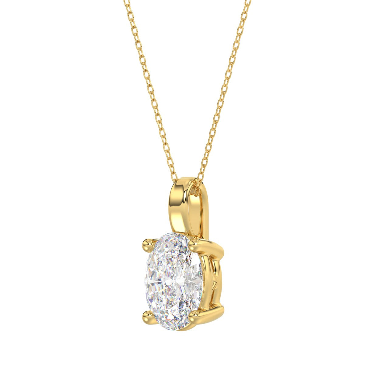 LADIES SOLITAIRE PENDANT 3CT OVAL DIAMOND 14K YELLOW GOLD