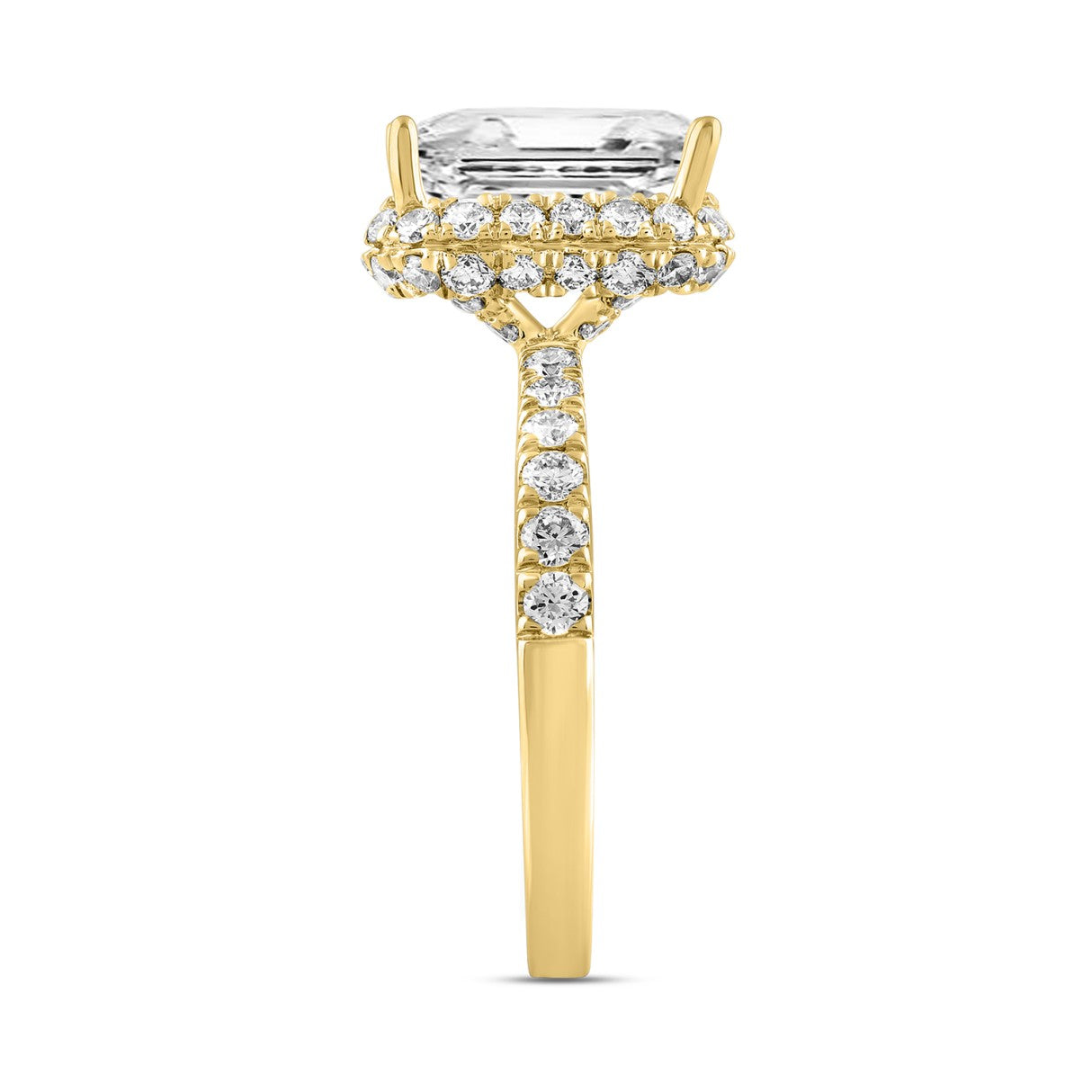 LADIES RING 4.00CT ROUND DIAMOND 18K YELLOW GOLD (CENTER STONE EMERALD DIAMOND 3CT )